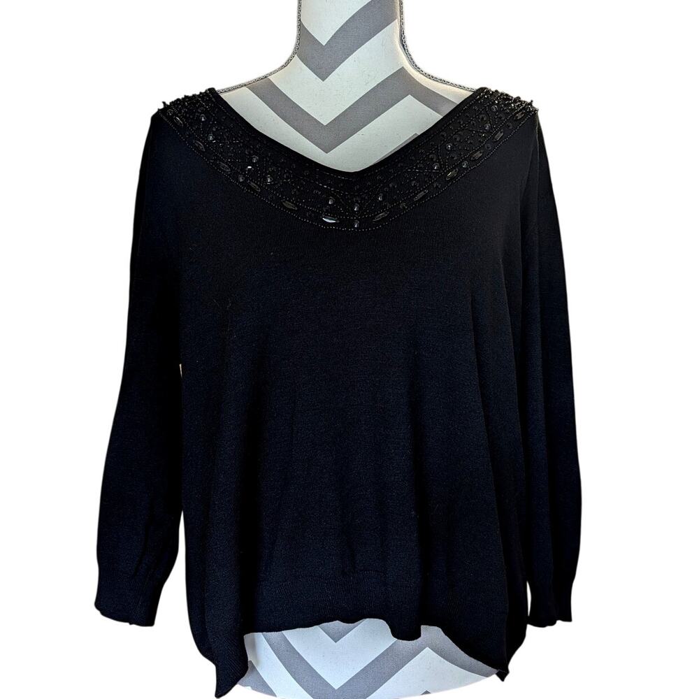 Vintage Judith Hart Woman Silk Blend Beaded Neckline Sweater 1X (XL)
